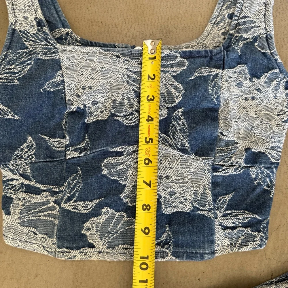 Avec Les Filles / Denim Floral Two Piece Set / Blue - Picture 9 of 16